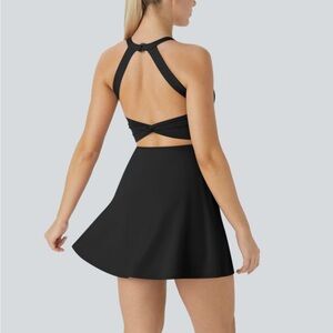 Halara Easy Peezy Backless Twisted Activewear Dress Black